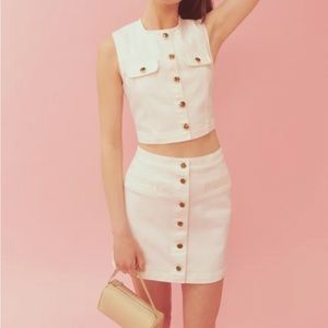 REFORMATION WHITE CHER TWO PIECE DENIM SET